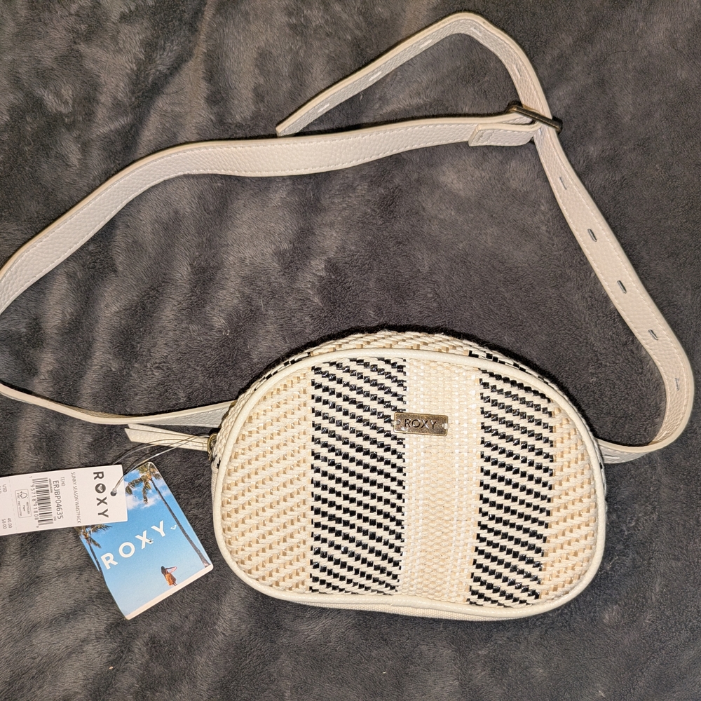 Roxy White and Black Woven Crossbody Bag